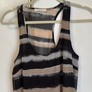 Striped High-Low Tank Coverup Beach Dress in Black and Cream